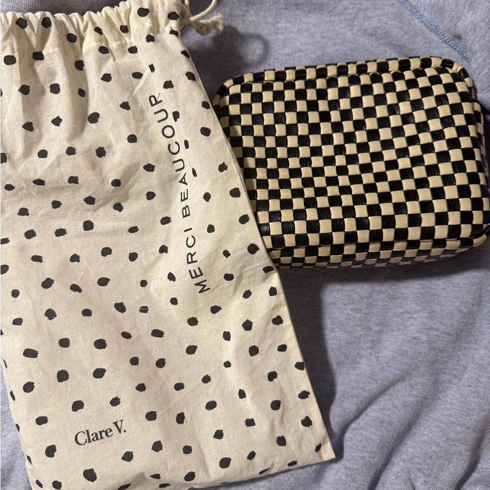 Clare V. Black and Cream Checkered bag